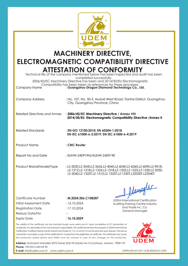 CNC Router — UDEM attestation of conformity