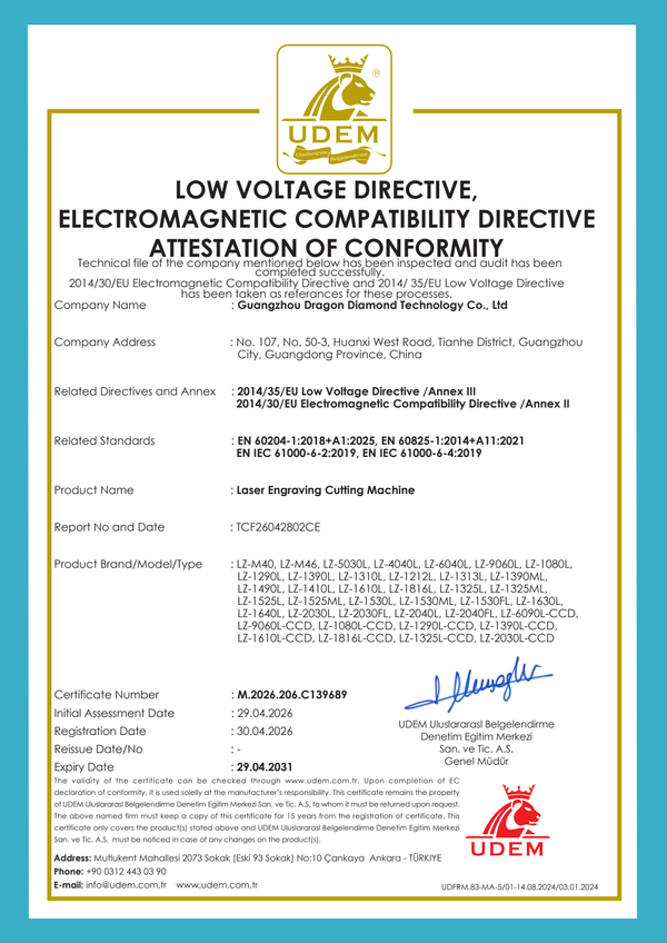 Laser Engraving & Cutting — UDEM attestation of conformity