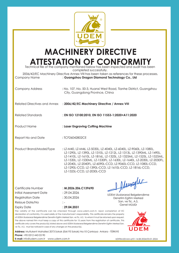 Laser Engraving & Cutting — UDEM attestation of conformity
