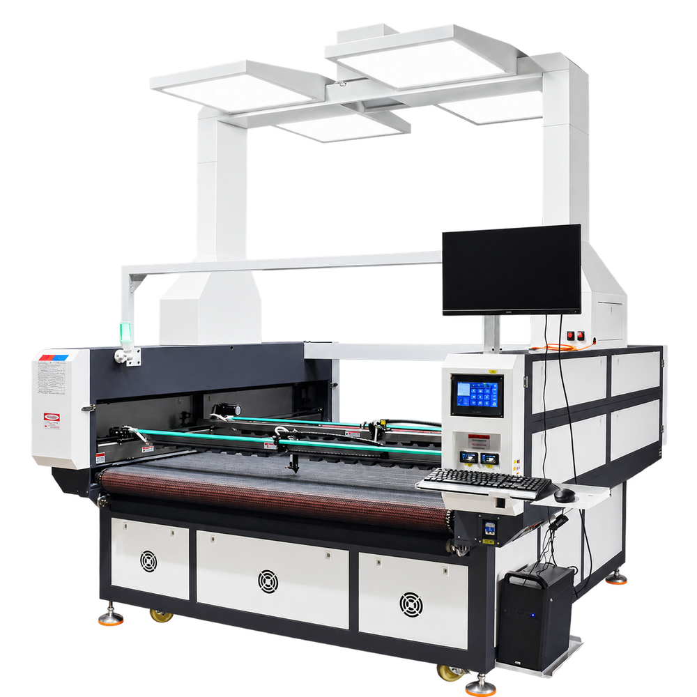 LZ-1816L panoramic vision fabric laser cutter with standard conveyor table