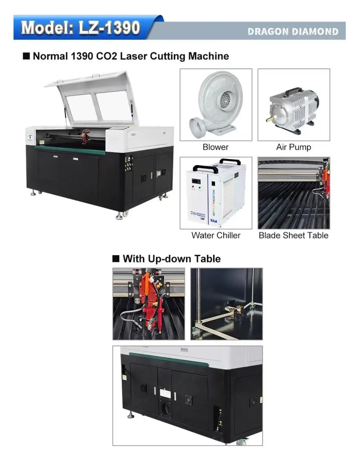 LZ-1390 Industrial CO2 Laser Cutting Machine - 100W/130W/150W Laser Engraver with Ruida RD8445 Controller