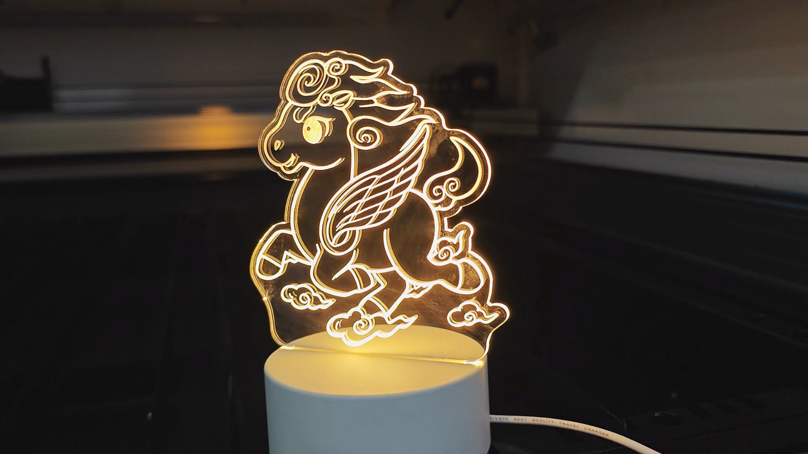 Illuminated acrylic craft with separate light base